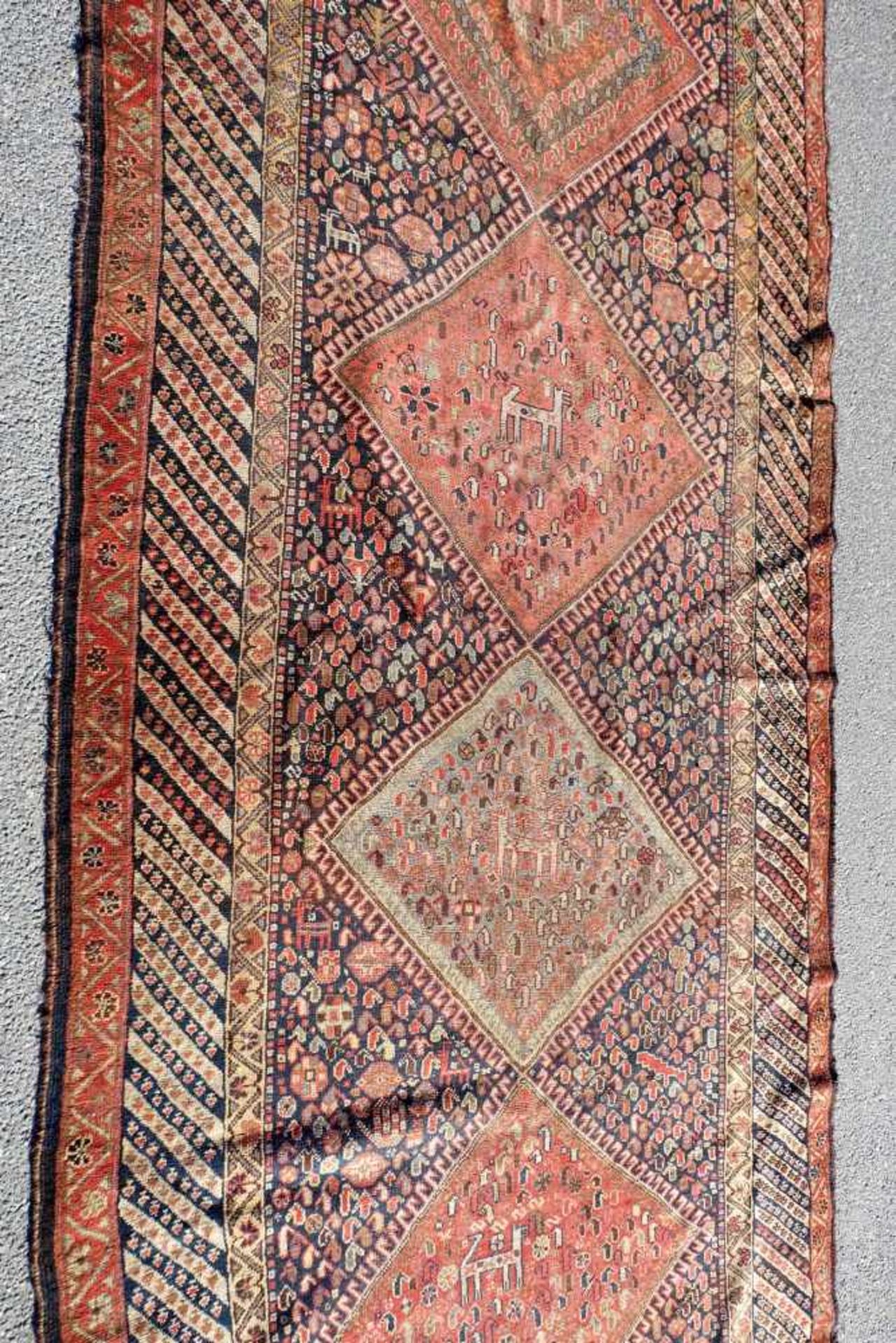 GALERIE, Kamseh/ Chamseh, antik, 123 x 455 cm = ca. 5,6 qm, Randschäden, teilweise durchgelaufen - Bild 4 aus 6