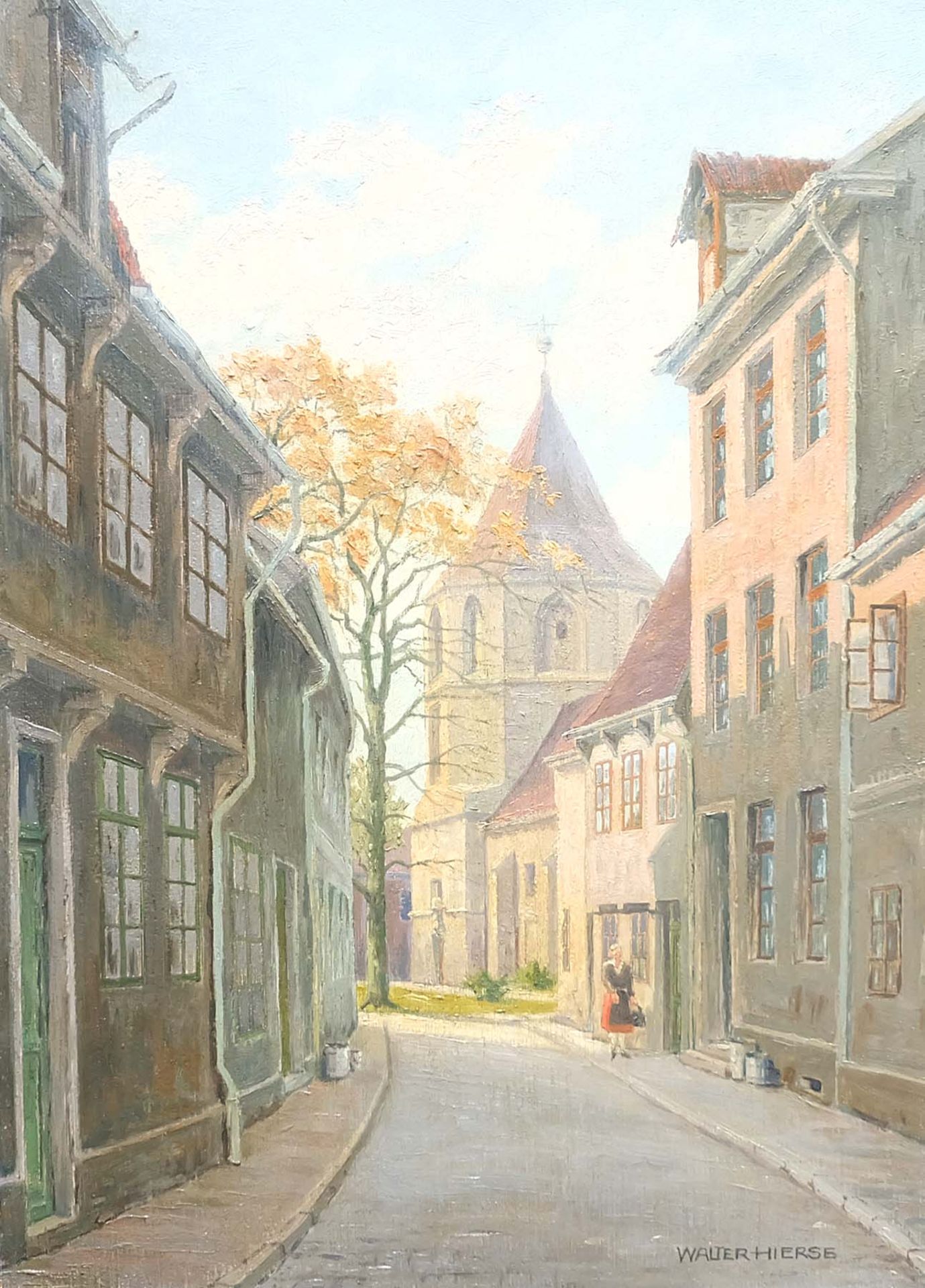 HIERSE, Walter, Öl/ Hartfaserplatte, westfälische Dorfstraße im Herbst, rechts unten signiert, 52,