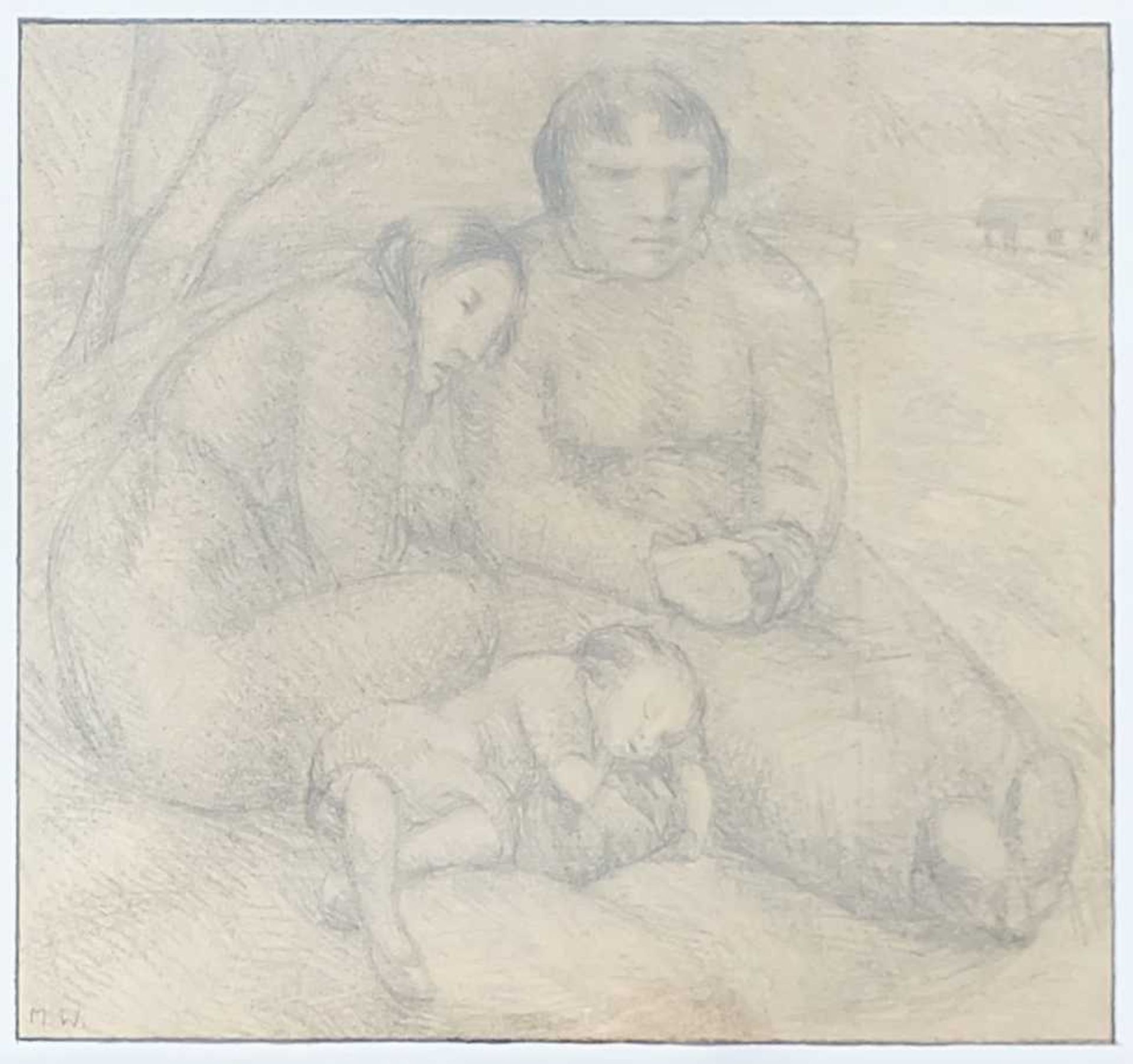 WORRINGER, Marta (*1881 Köln †1965 München), Zeichnung, "Familie", unten links monogr., verso