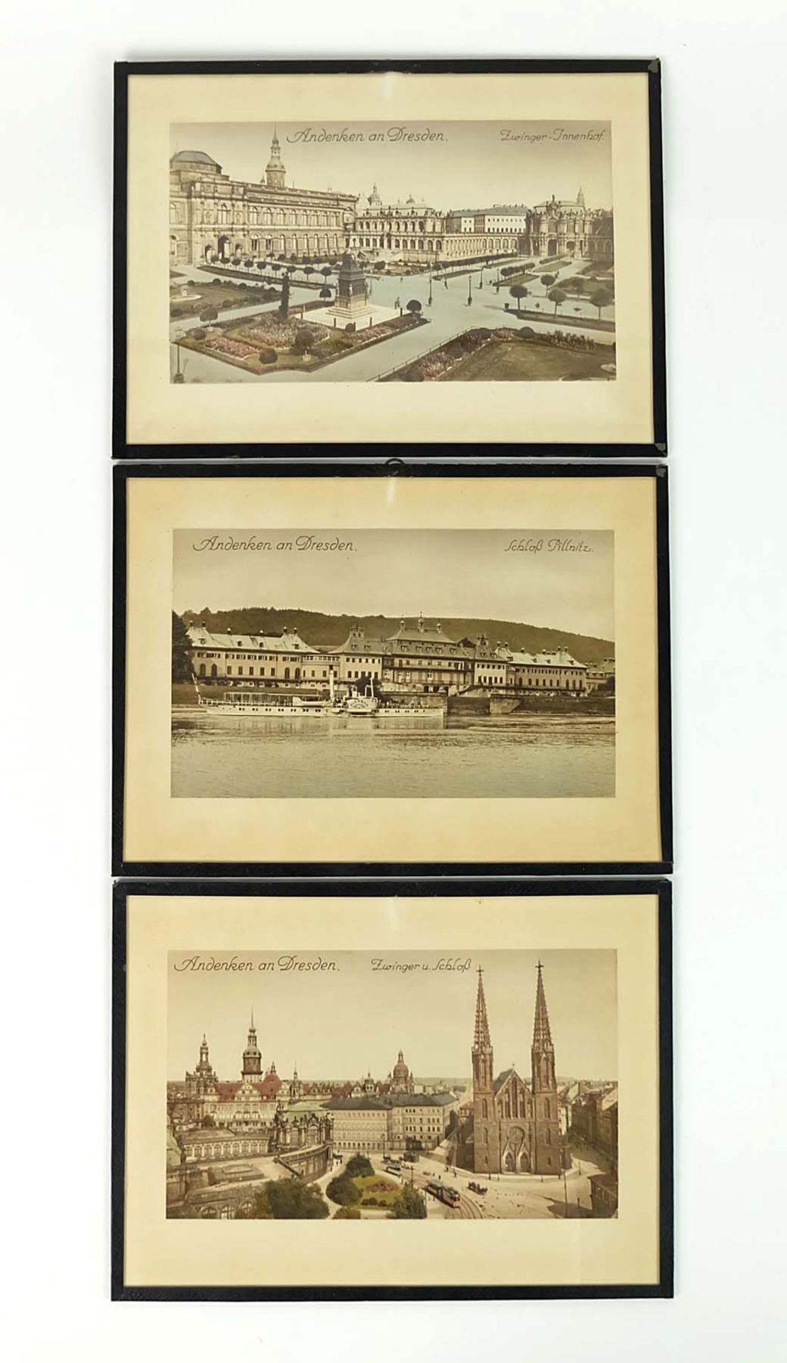 LICHTDRUCKE, Satz von 3, coloriert, 1910er/20er Jahre, "Andenken an Dresden", Zwinger und Schloss,