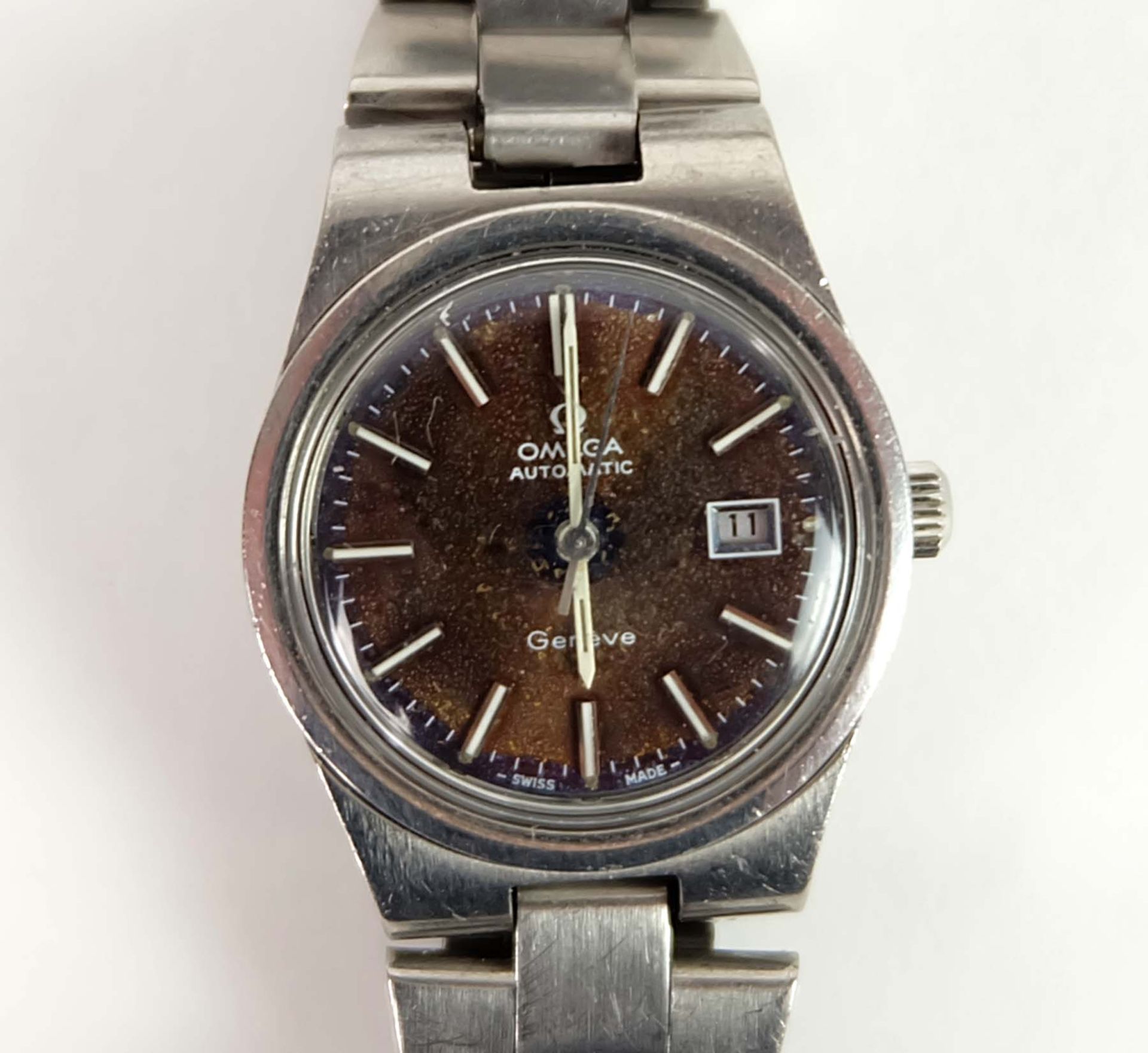 DAU, Hersteller Omega, 1970er-Jahre, Automatic, Edelstahl, Strichindices, Kalendarium, Werk läuft