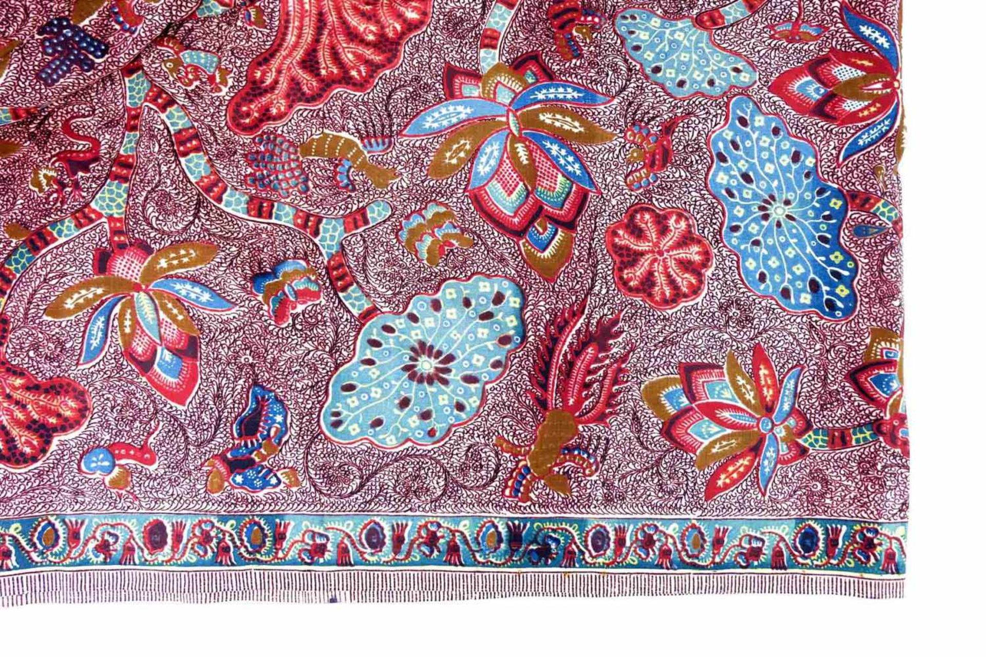 SARONG/ WICKELROCK, Indonesien, in der Fläche floral durchgemustert, Randbordüre, 278 x 118 cm - Bild 2 aus 2