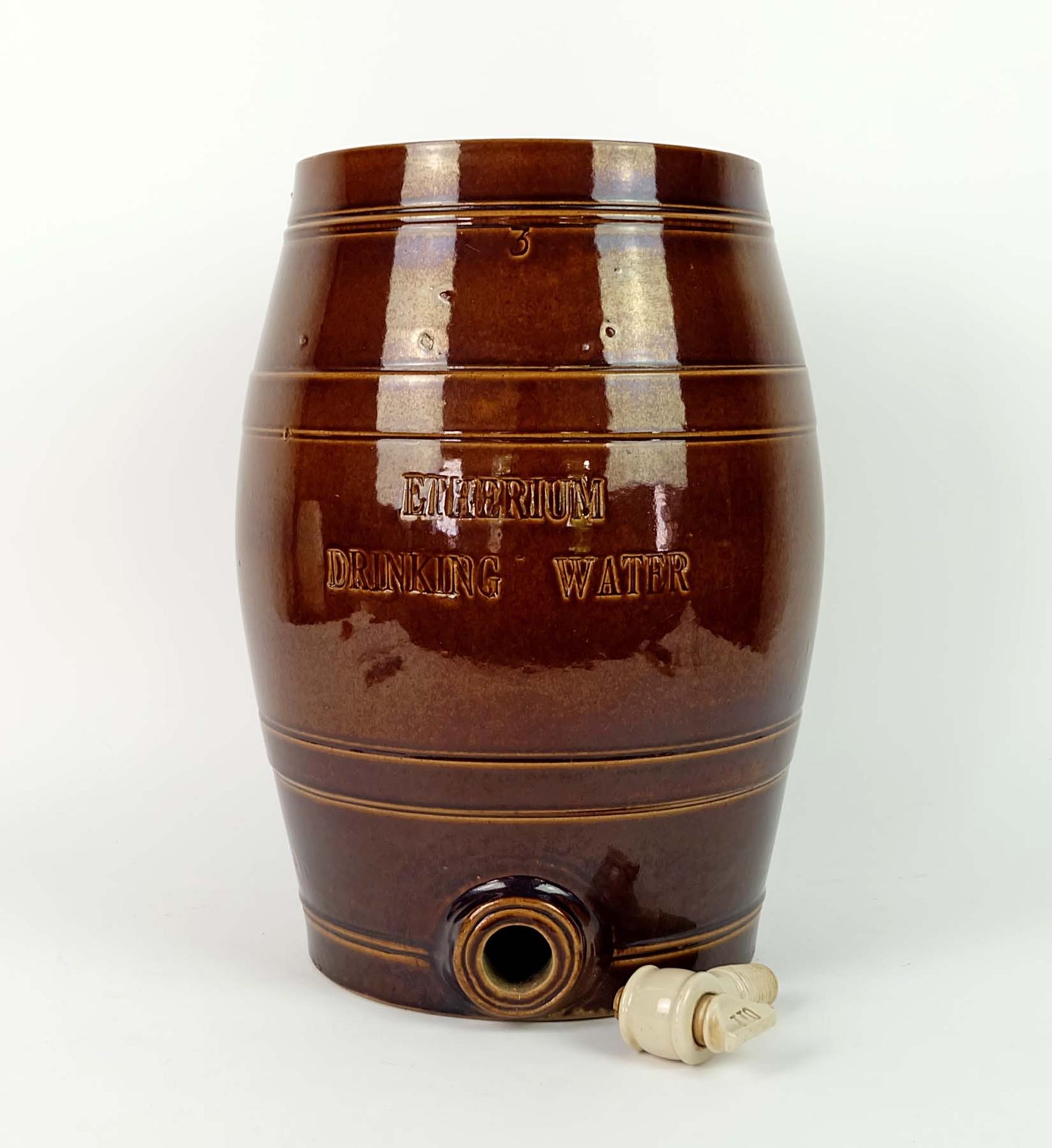 WASSERSPENDER/ WATER COOLER BARREL, Victorianische Epoche, Etherium Drinking Water, Steinzeug/