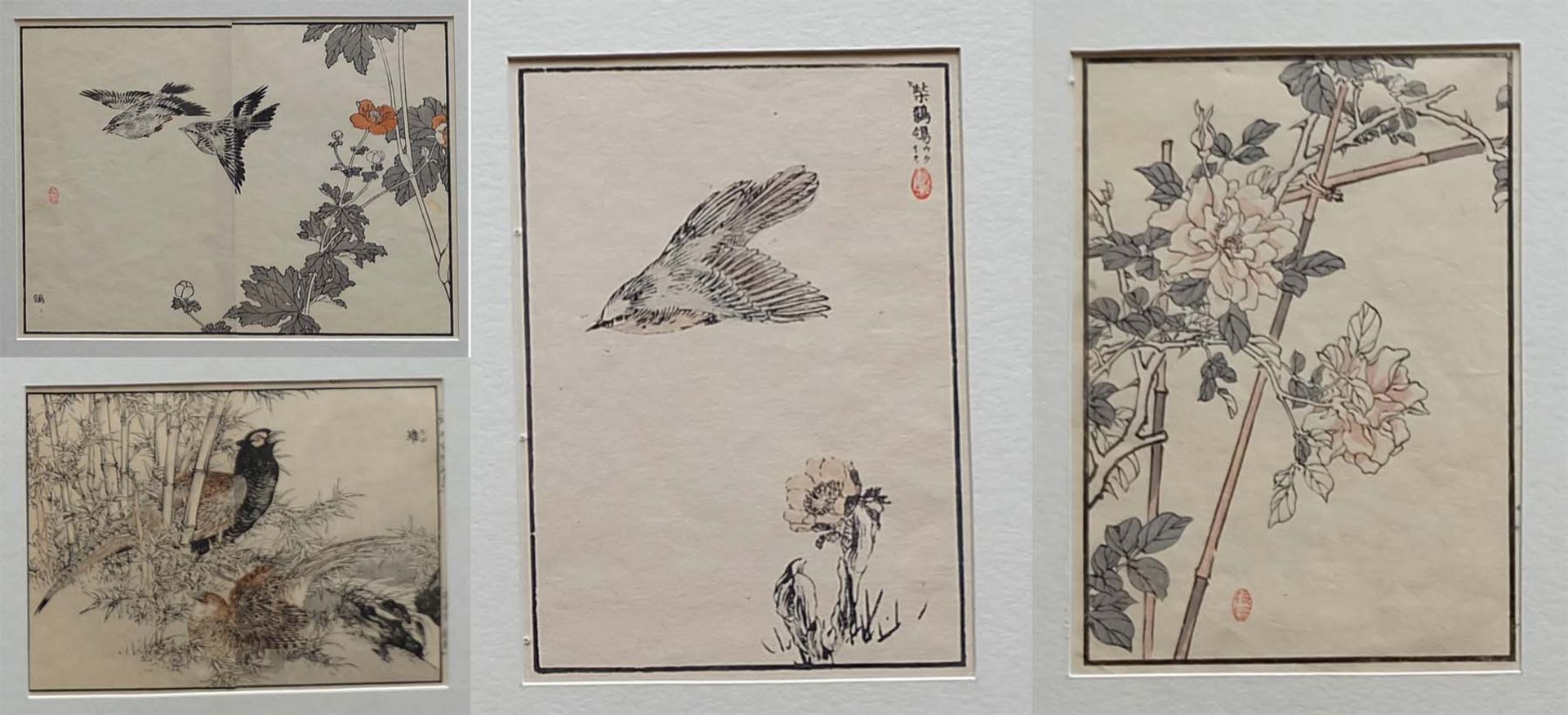 BAIREI, Kono Naotoyo (1844-1895), Holzschnitte, Satz von 4, Illustrationen zu Hyakucho Gwafu: 100