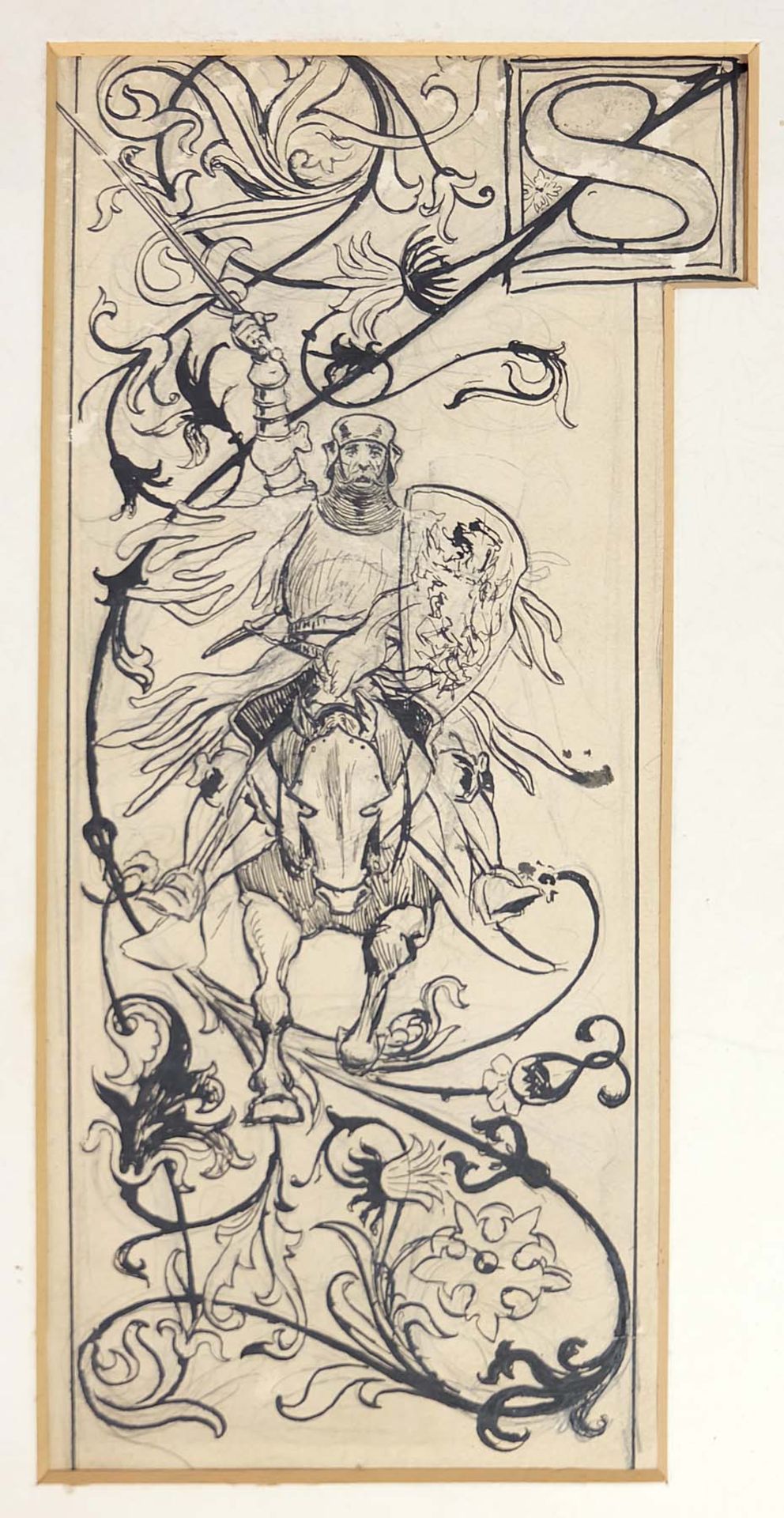 CZERNY, Illustrator des 19.Jh., Tusche über Bleistift/ Papier/ Kartonmontage, Entwurf für eine