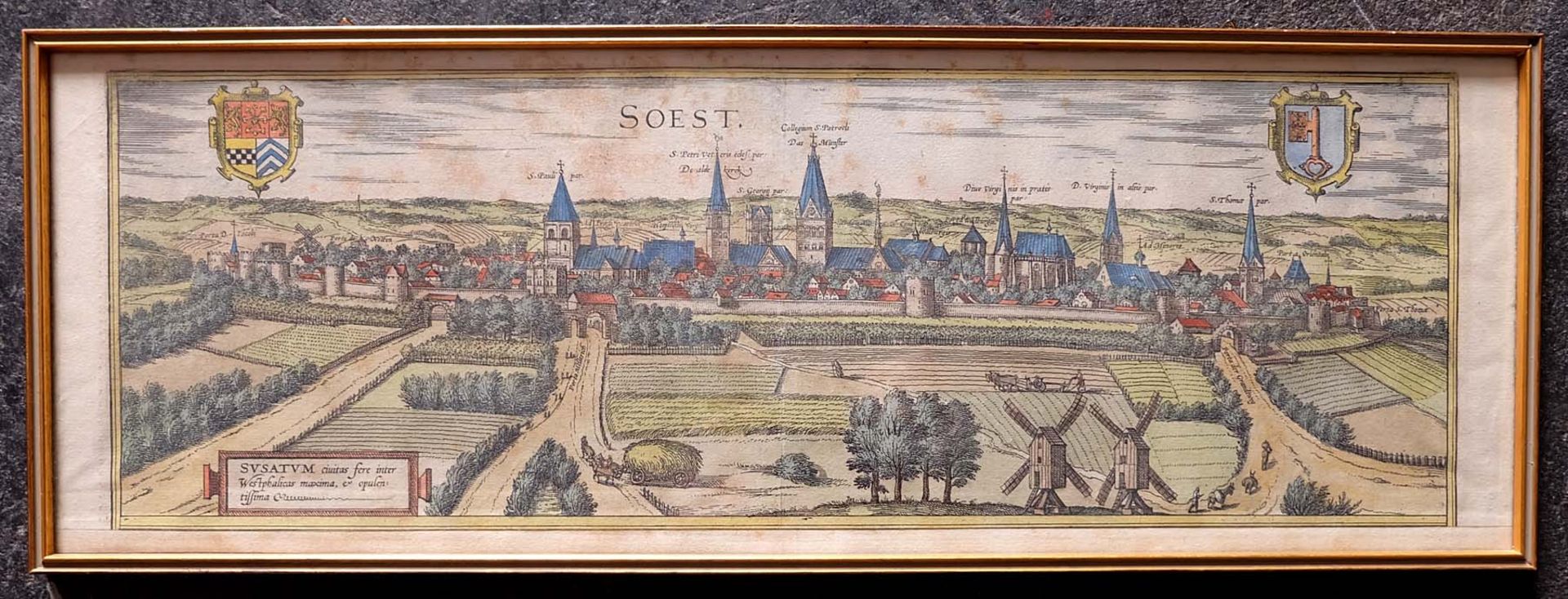HOGENBERG, Frans/ BRAUN, Georg, Kupferstichkarte, altcoloriert, Ansicht von Soest, Illustration zu