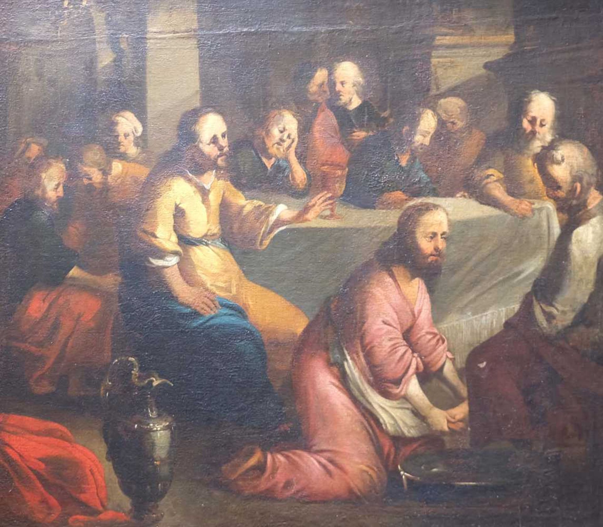 NIEDERLÄNDISCHE SCHULE/ FLÄMISCHER MEISTER, 17./18.Jh., Öl/ Leinwand maroufliert, Jesus Fußwaschung,