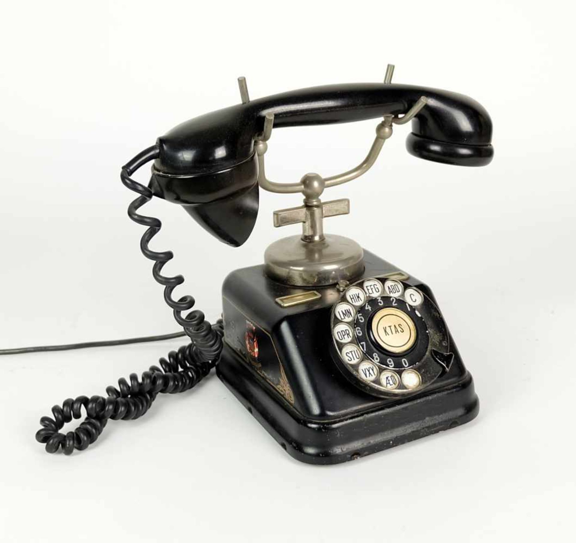 FERNSPRECHER/ TELEFON, Herst. Jydsk Ktas/ Kopenhagen, 1920er/ 30er Jahre, Bakelit, schwarzes Blech