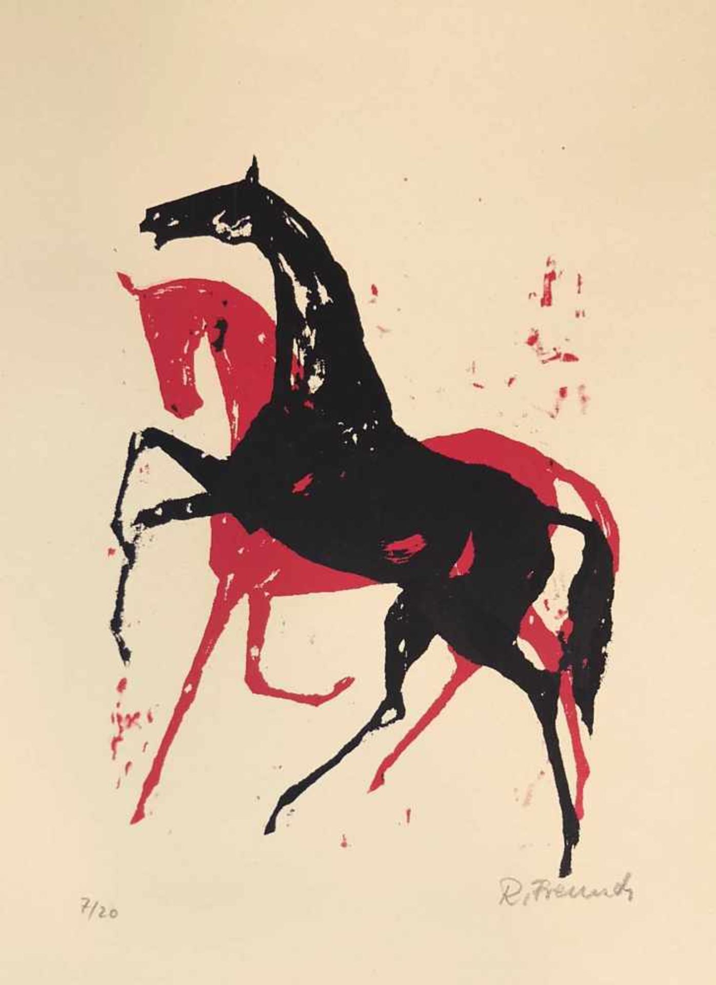 FREUND, Robert (*1929 Frankfurt/ Main), 2-Farbserigrafie, Paar Pferde, unten links num. 7/20, rechts