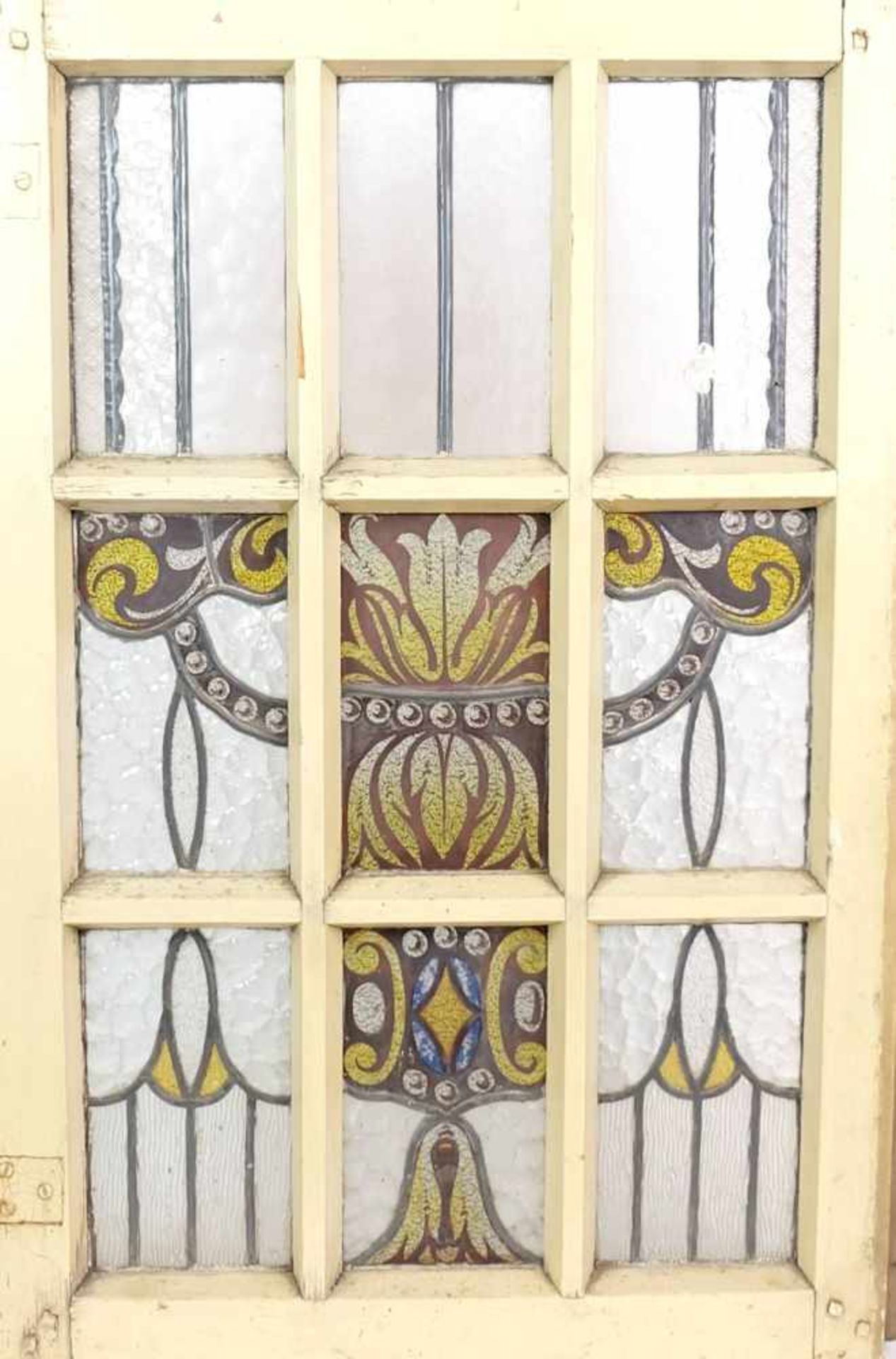 FENSTERLÄDEN MIT BLEIGLAS, Satz von 4, um 1900, vierfach versprosst, in 9 Segmenten Bleirutenglas, - Image 3 of 5