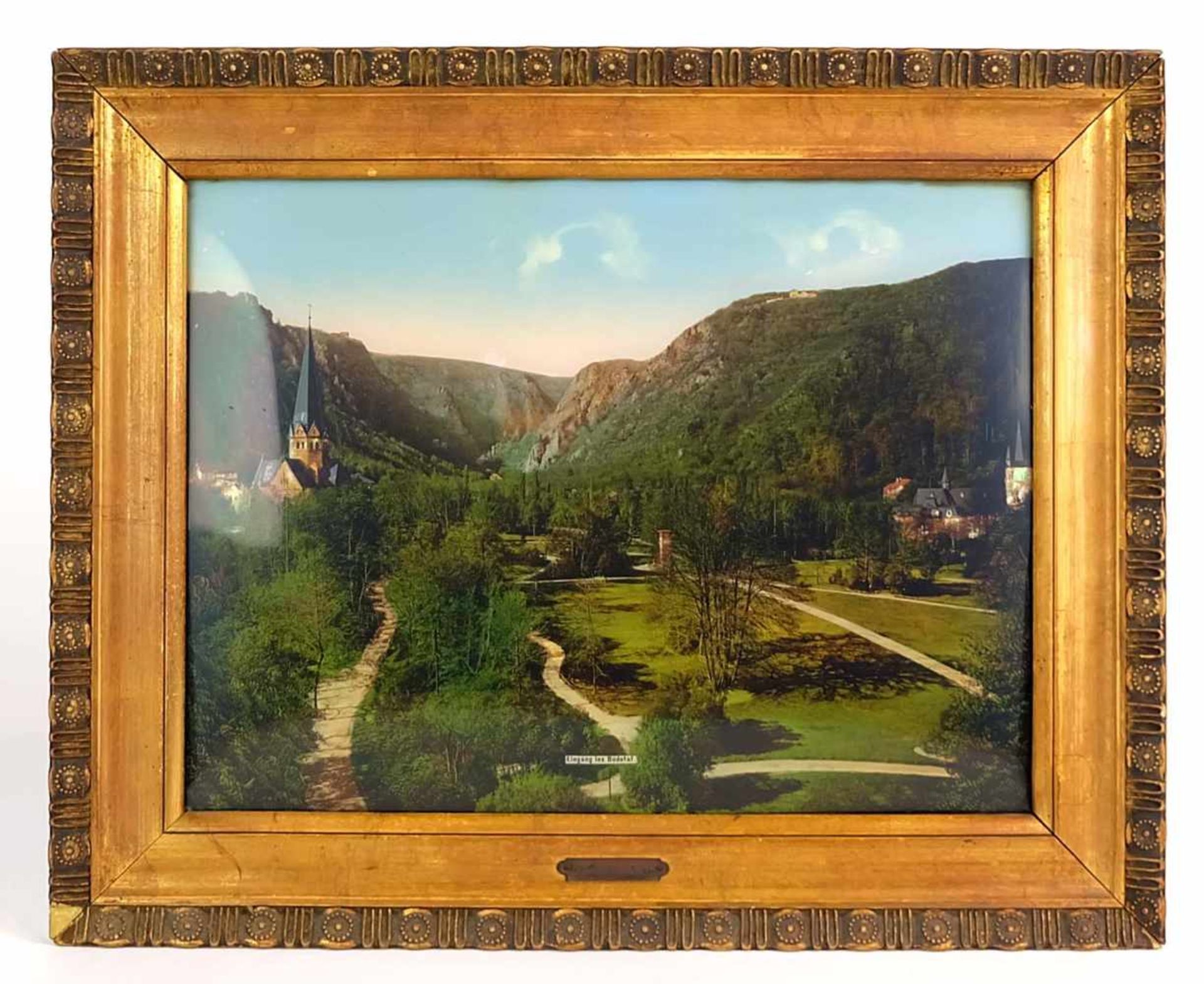 HINTERGLASBILD, 1910er/20er-Jahre, altcoloriert, gewölbtes Glas, Eingang ins Bodetal, 26 x 34,5