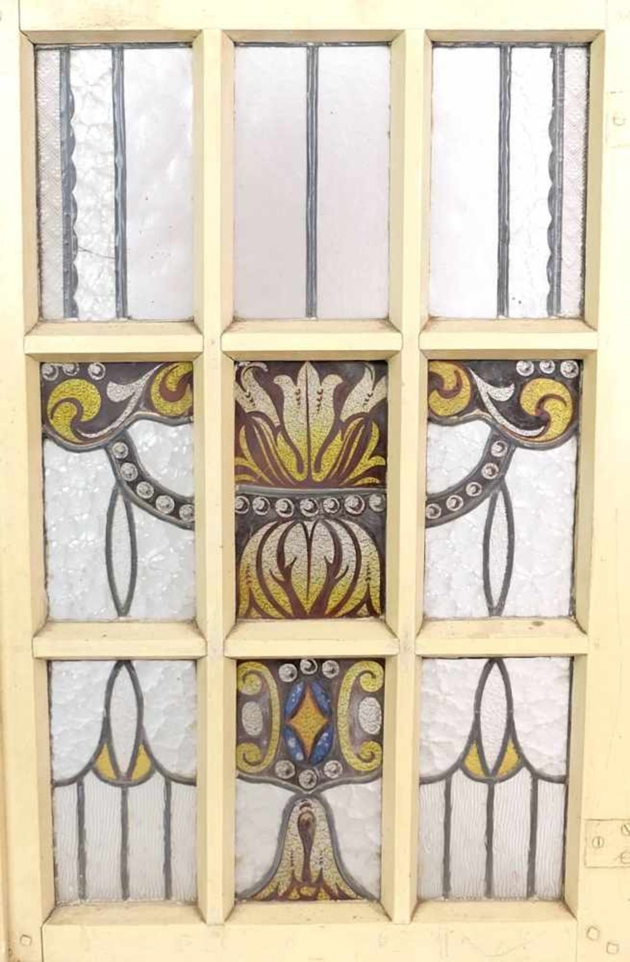 FENSTERLÄDEN MIT BLEIGLAS, Satz von 4, um 1900, vierfach versprosst, in 9 Segmenten Bleirutenglas, - Image 5 of 5