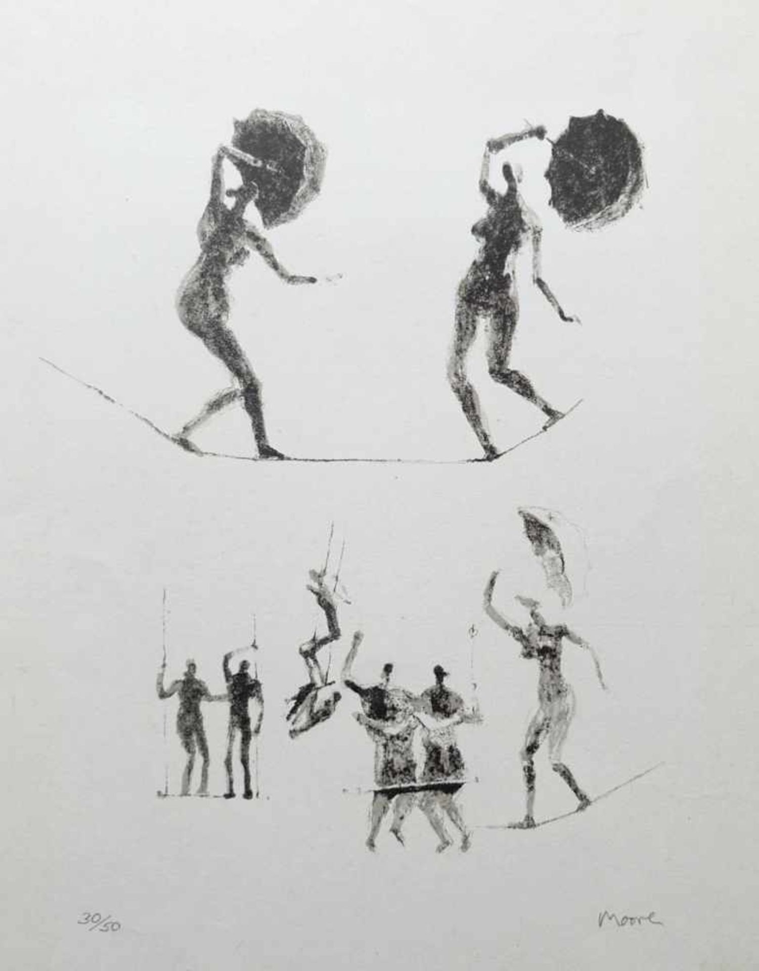 MOORE, Henry (* 1898 Castleford †1986 Much Hadham), Lithografie, "Trapeze artiste", links unten numm