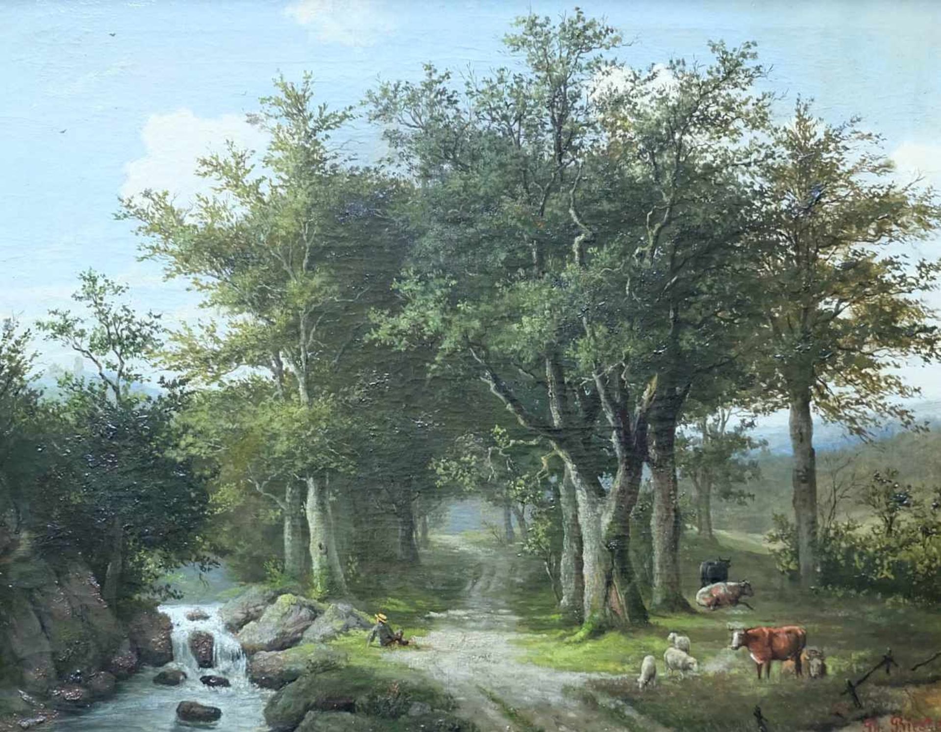 BIESTER, Theodor (*1865 Kleve +1945 Angermünde), Öl/ Leinwand, Niederrheinische Flußlandschaft mit