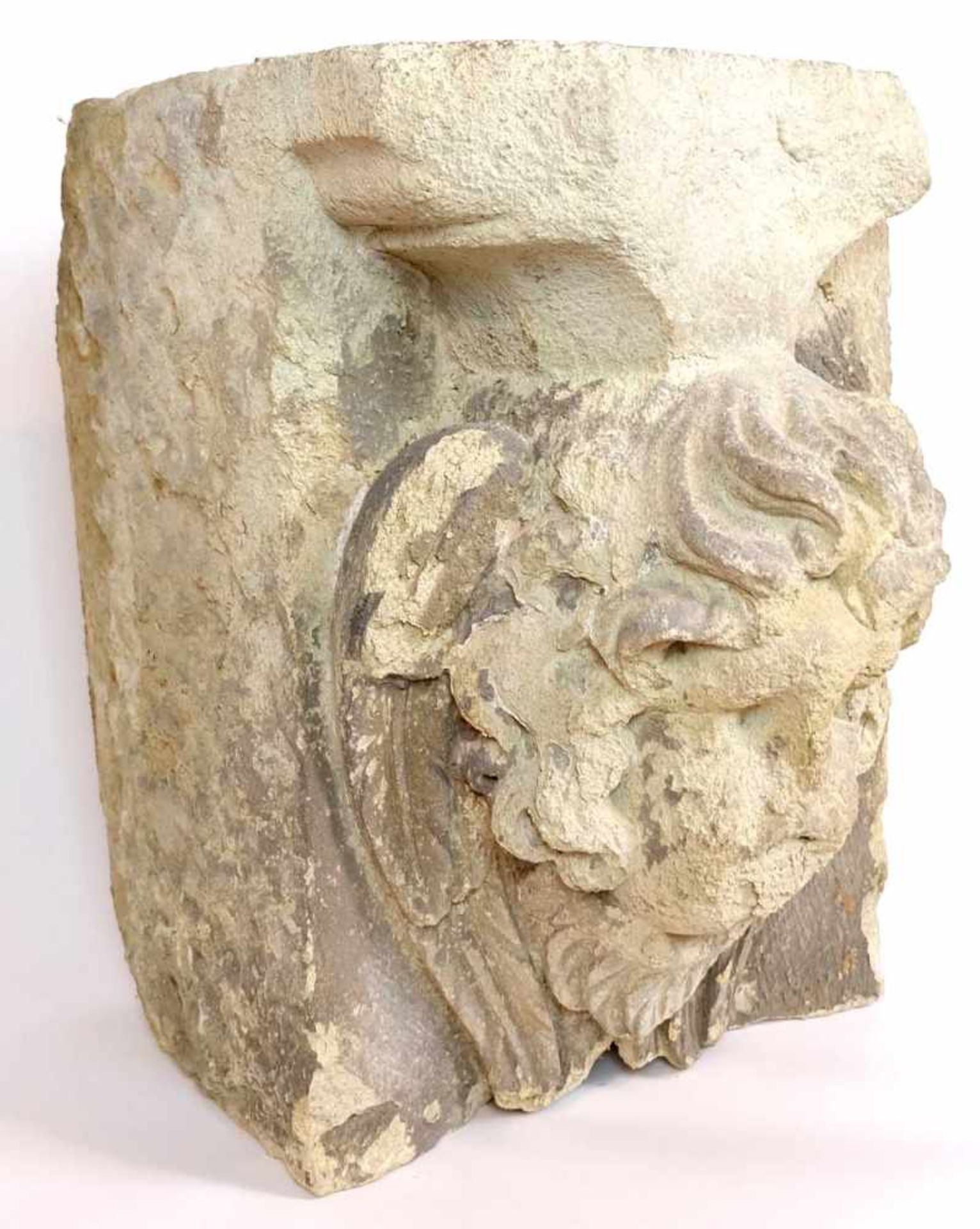 SKULPTUR/ KAPITELLSTEIN, Barock-Epoche, Sandstein, Cherub, oberhalb Reste eines Kapitells, 44 x 32 x - Bild 2 aus 2