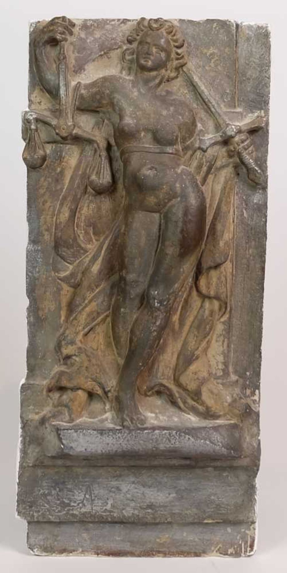 STEINRELIEF, Barock Epoche, Halbrelief der Justizia, 54 x 24,5 x 14 cm, spätere Fassung bzw