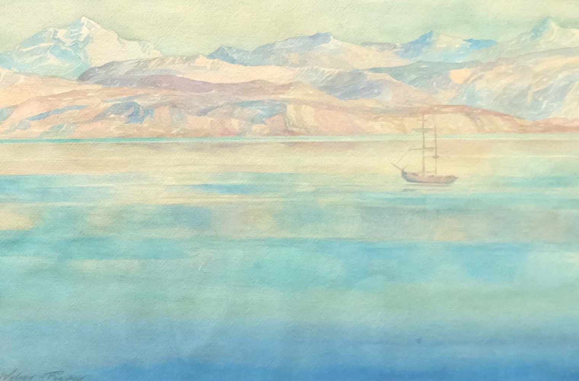 WEBER-FÜRER (*1882 †?) Aquarell, Segelschiff vor Küste Spitzbergens, links unten sign.,