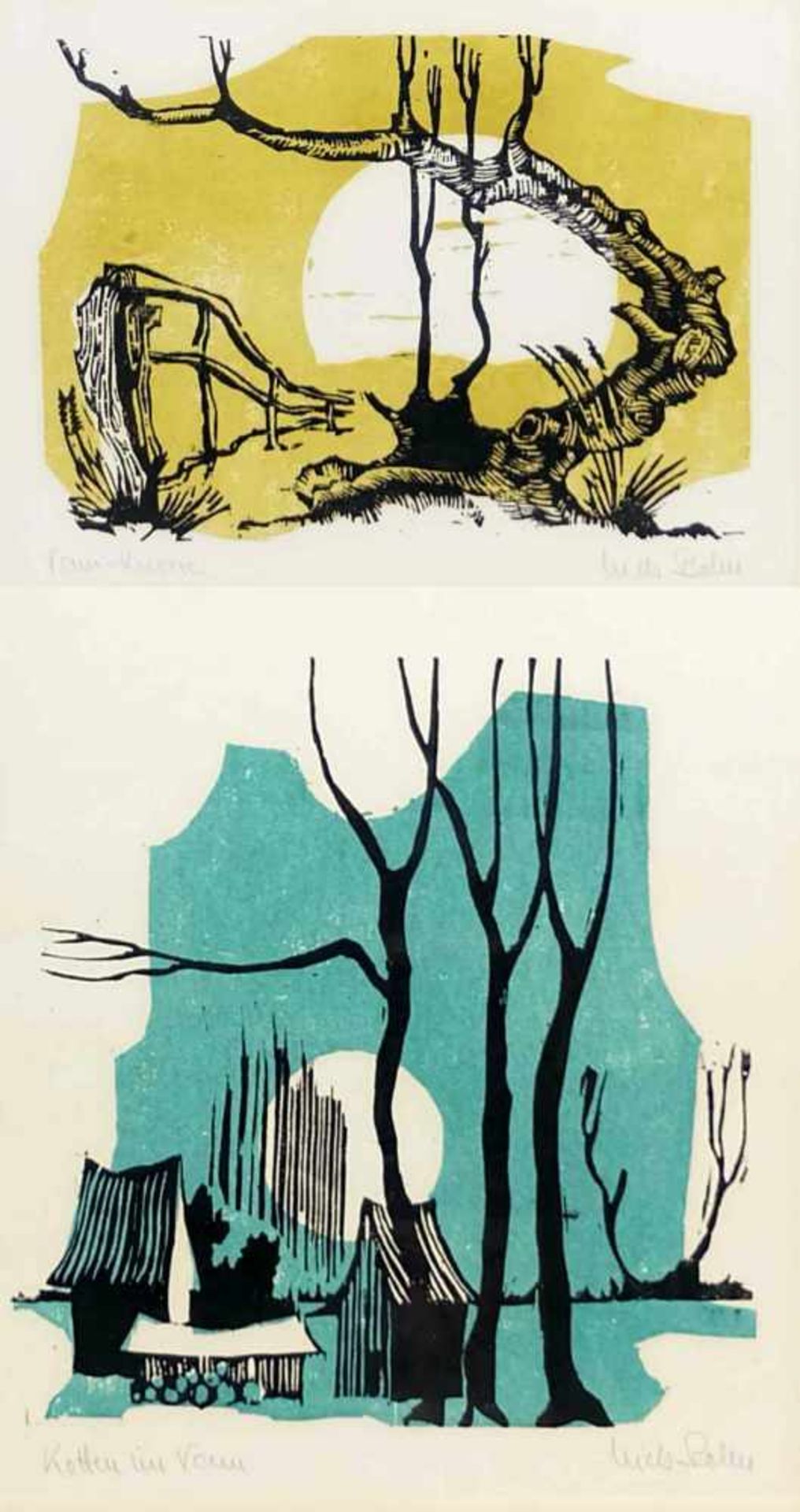 BOHN, Niels (*1923 Essen †2001 ?), Holzschnitte, Serie von 2, " Venn-Knorre" und "Kotten im Venn",