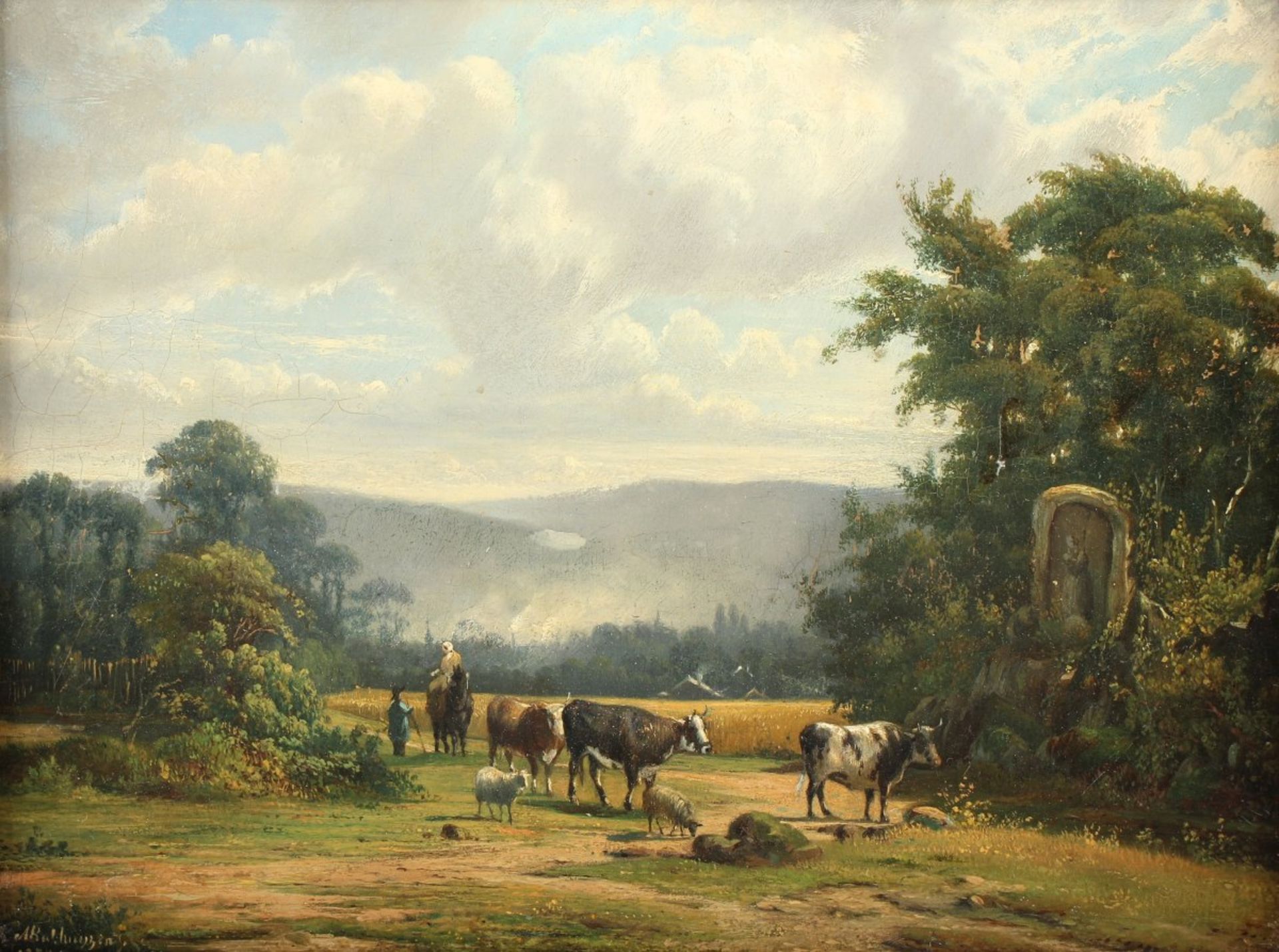 BAKHUYZEN, Alexander Hieronymus (1826-1878), "Landschaft mit Figurenstaffage", Öl/Holz, 23 x 30,