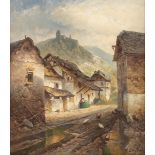 ASTUDIN, Nicolai von (1847-1925), "Dorfansicht mit Burgruine", wohl Burg Sayn, Öl/Lwd., 68 x 52,