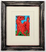 PENCK, A.R., "Rotes Pferd, trächtig", Multiple (Kunstpostkarte, Offset), ca.14 x 11, handsigniert,