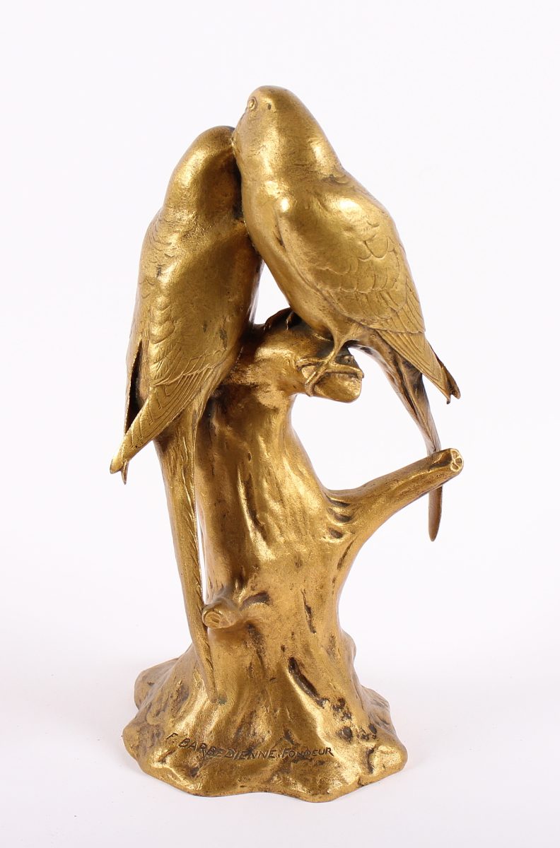 GARDET, Georges (1863-1939), "Paar Sittiche", Bronze, vergoldet, H 24, signiert, Gießermarke: F. - Image 3 of 4