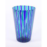 VASE "A FASCE VERTICALI", farbloses Glas, alternierend grüne und blaue Streifeneinschmelzungen,