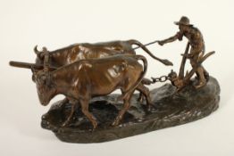 DROUOT, Edouard (1859-1945), "Bauer mit Ochsengespann", Bronze, L 68, auf dem Sockel signiert,