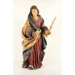 GROSSE HEILIGENFIGUR, Maria (?) Holz, massiv, geschnitzt, vergoldet, mit Zepter, H 117, rest.,