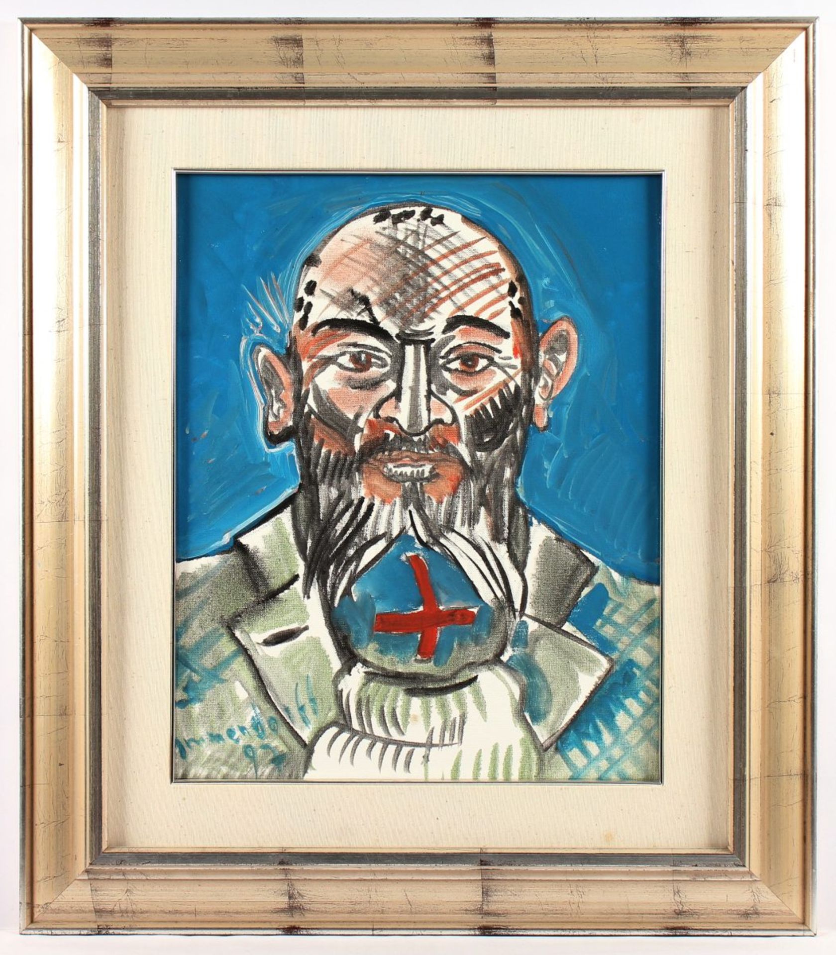IMMENDORFF, Jörg, "Portrait des Künstlers Georg Baselitz", Öl, Gouache und Tuschpinsel auf Leinwand, - Bild 2 aus 6