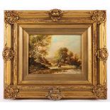 NIEDERLANDE UM 1900, "Landschaft mit Figuren", Öl/Holz, 18,5 x 24,5, unten rechts unleserlich