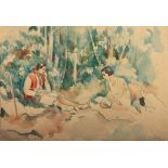 SCHUBERT, Otto (1892-1970), "Picknick am Waldrand", Aquarell/Papier, 55 x 75, unten rechts signiert,