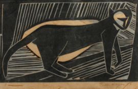 ROYEN, Peter, "Katze", Original-Farbholzschnitt, 24 x 39, handsigniert und datiert '54, R.