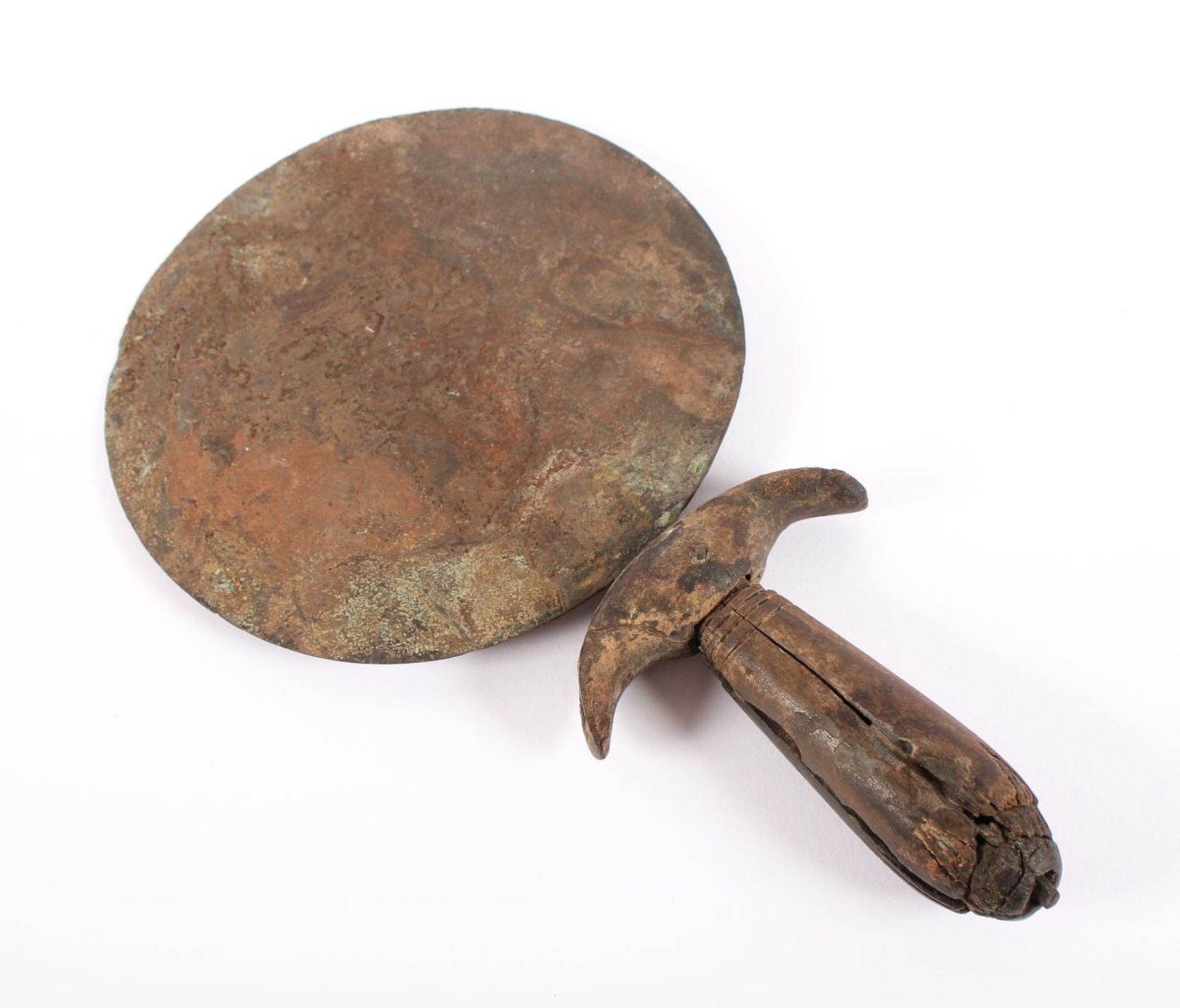 HANDSPIEGEL, Bronze, Dm 14, L 24, Holzgriff, ÄGYPTEN, wohl ca.15.-12.Jh. v.Chr. (Lit.: vgl. J. - Bild 2 aus 2