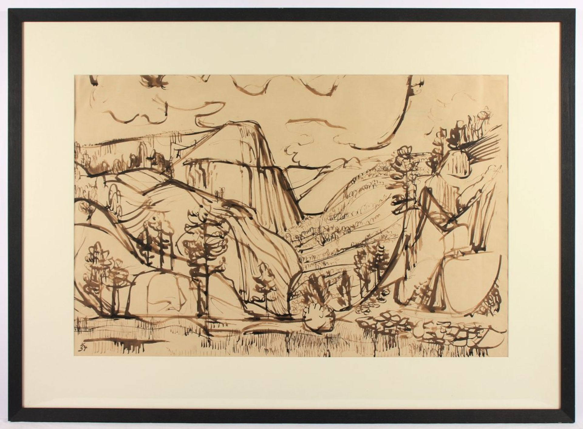 KLUTH, Karl, "Landschaft", Tuschpinsel/Papier, 56 x 85, unten links monogrammiert und datiert '34, - Bild 2 aus 2