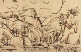KLUTH, Karl, "Landschaft", Tuschpinsel/Papier, 56 x 85, unten links monogrammiert und datiert '34,