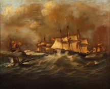 SWIFT, John Warkup (1815-1869), zugeschrieben, "Segelschiffe in stürmischer See", Öl/Lwd., 63 x
