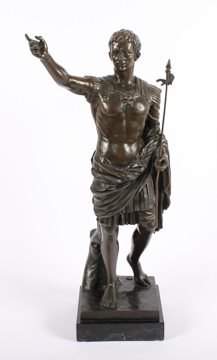 KAISER AUGUSTUS VON PRIMAPORTA, Bronze, H 58, nach römischem Vorbild, Marmorsockel