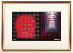 VASARELY, Victor, "Projection rouge sur fond noir", Farbmultiple, 26 x 44, 1975, signiert, R.
