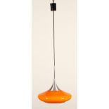 DECKENLAMPE, orangefarbenes Glas, einflammig, H 100, wohl DEUTSCH, um 1970