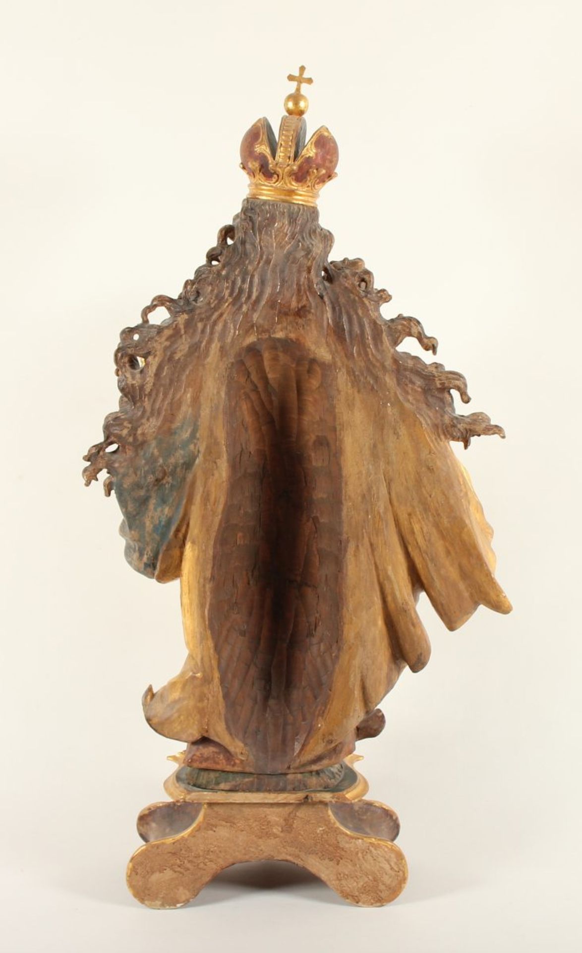 GROSSE MADONNA MIT KIND, Holz, hochwertig geschnitzt, farbig gefasst, vergoldet, Sockel, H 125, - Bild 4 aus 5