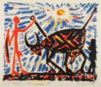 PENCK, A.R., "ohne Titel", Farbserigrafie, 50 x 60, nummeriert III/V, Widmung, handsigniert, 1996,