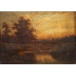MALER UM 1900, "Landschaft mit Abendstimmung", Öl/Holz, 15 x 21, R.