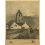 LIESEGANG, Helmut (1858-1945), "Dorf in Flandern", Original-Radierung, 38 x 29, handsigniert, R.