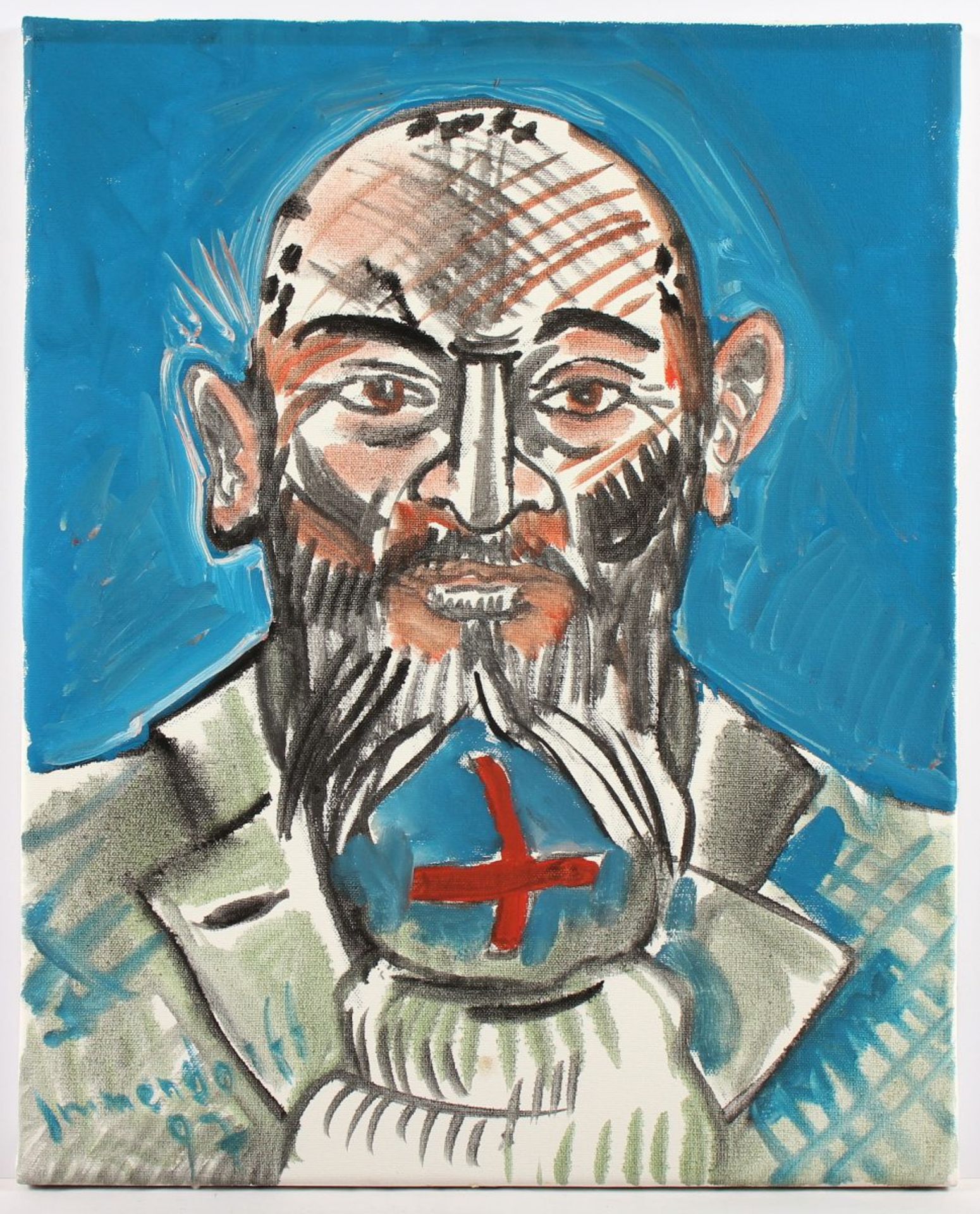 IMMENDORFF, Jörg, "Portrait des Künstlers Georg Baselitz", Öl, Gouache und Tuschpinsel auf Leinwand, - Bild 3 aus 6