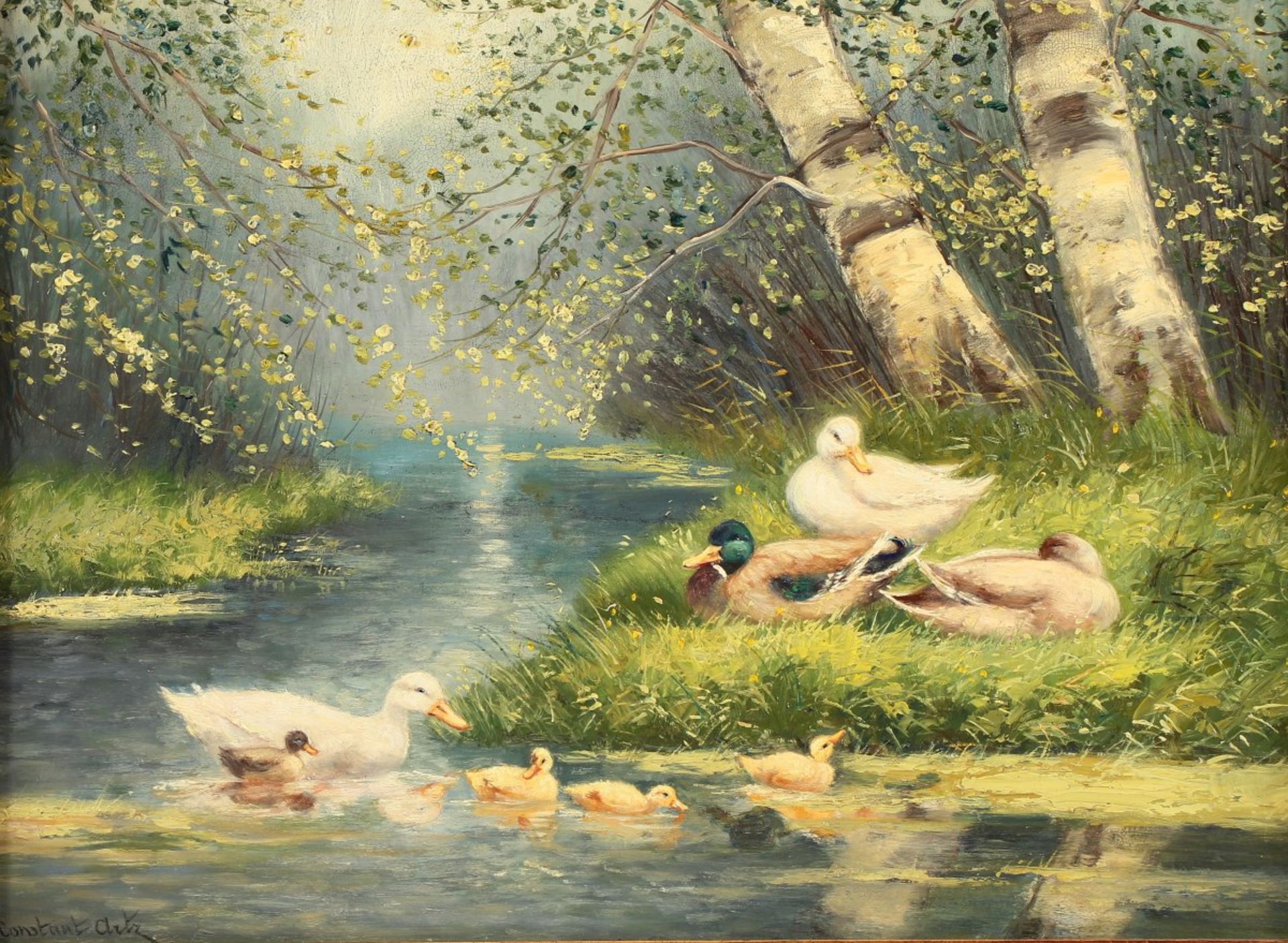 ARTZ, Constant (1870-1951), "Enten am Bachlauf", Öl/Holz, 30 x 40, unten links signiert, R. - Bild 2 aus 4