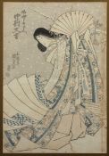 FARBHOLZSCHNITT, KUNISADA I (1786-1865), "Schauspieler", unter Glas gerahmt, JAPAN