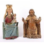 DER SEGNENDE CHRISTUS UND MADONNA MIT KIND, Holz, Reste der Farbfassung, H 42, DEUTSCH, 19.Jh. sowie