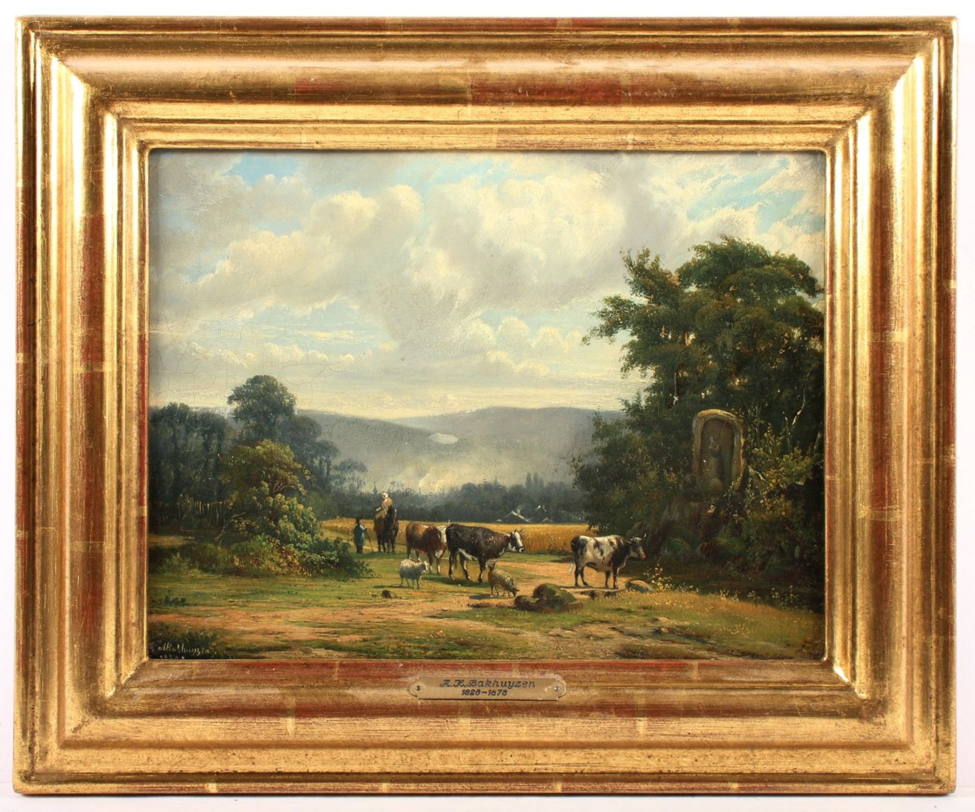 BAKHUYZEN, Alexander Hieronymus (1826-1878), "Landschaft mit Figurenstaffage", Öl/Holz, 23 x 30, - Image 2 of 4