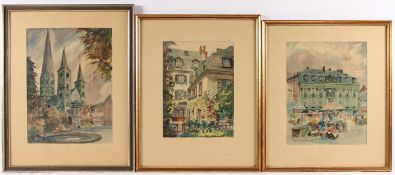 ULMENER, Ferdinand (Bonner Maler um 1950), drei Bonner Ansichten: "Münster" (42 x 31), "Rathaus" (